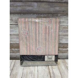 Vintage Kmart Shell Stripe Vinyl Shower Curtain Seashell Pastel‎ Pink Blue 70x72